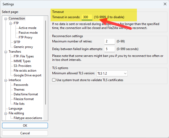 FileZilla 链接服务器提示 20 秒连接超时